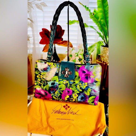 Patricia Nash Handbags - Patricia Nash Rosina Leather Satchel Deep Blue Nature w/ Blue Coral